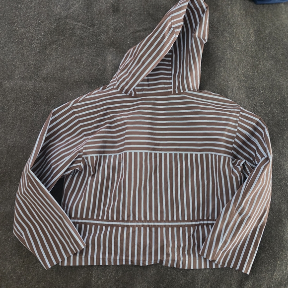 Striped Brown and White Hooded Jacket - Picture 4 of 5